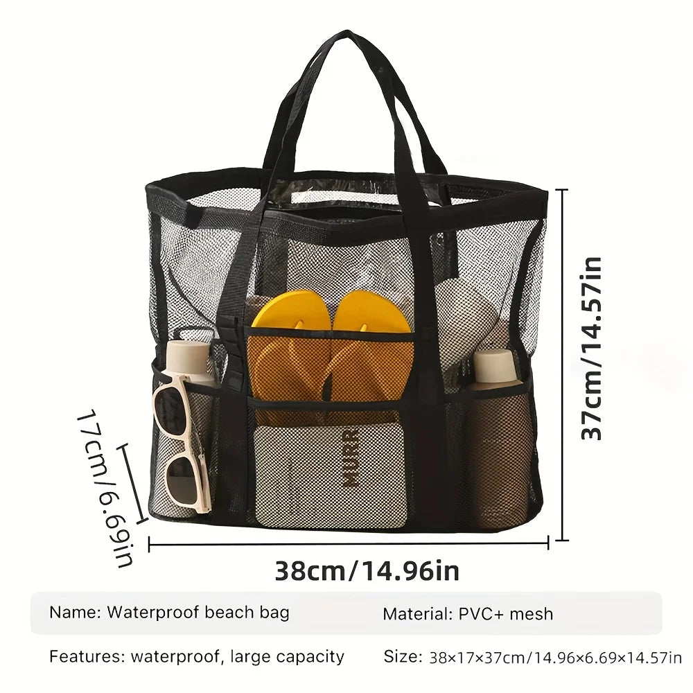 1Pc Oversized Mesh Beach Wash Bag, Large Capacity Storage Bag, Foldable Mesh Beach Tote Bag, Beach