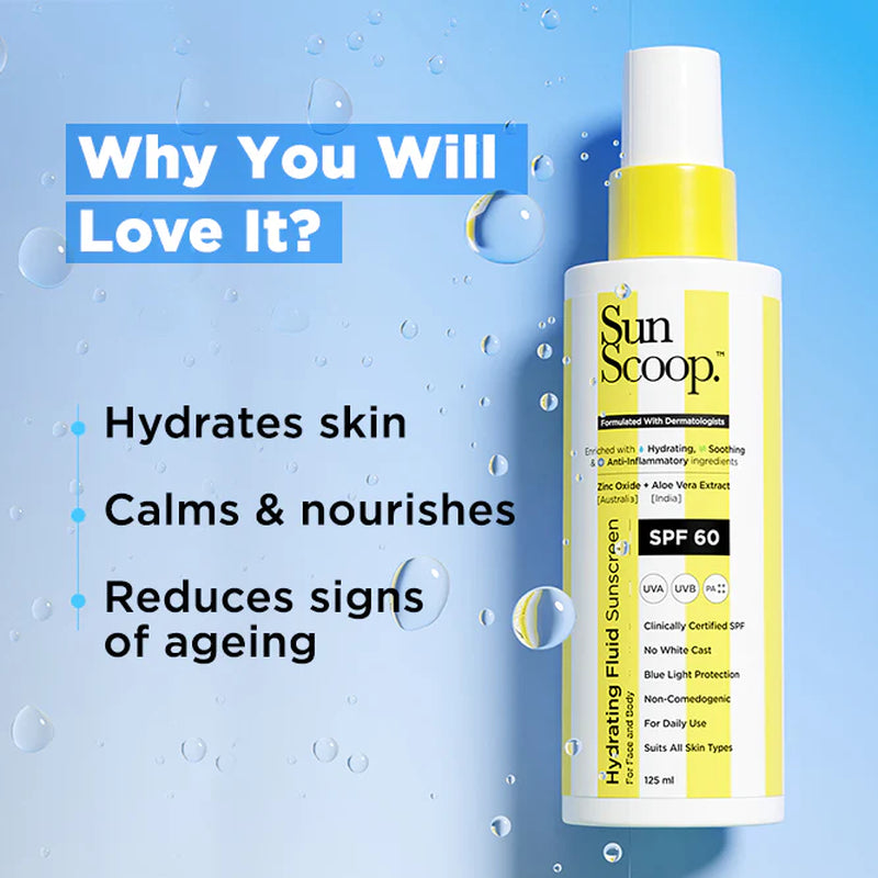 Hydrating Fluid Sunscreen for Face & Body | SPF 60 PA++++| In-Vivo Tested - 125Ml