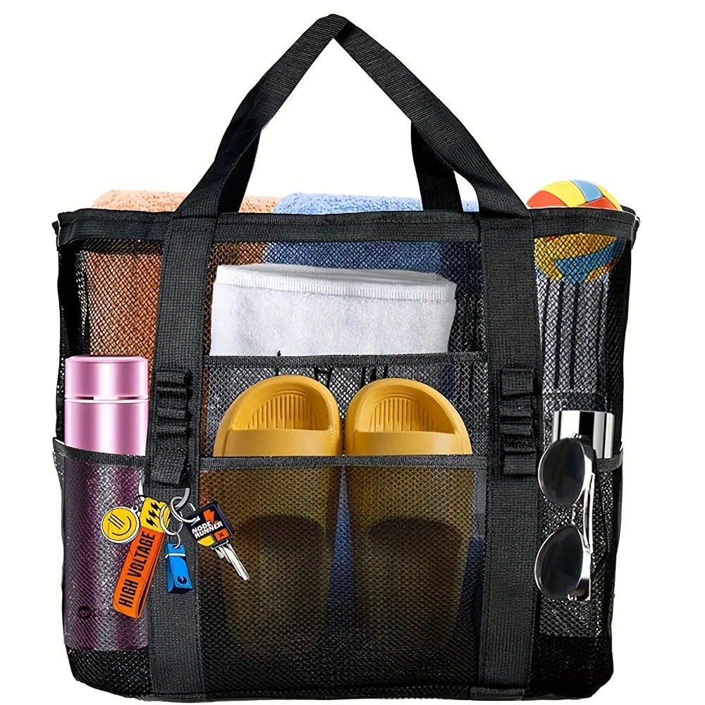 1Pc Oversized Mesh Beach Wash Bag, Large Capacity Storage Bag, Foldable Mesh Beach Tote Bag, Beach